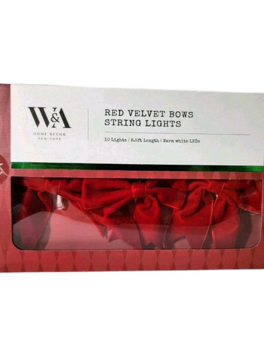 W&A Red Velvet Bow String Lights - Festive Red Decorative Garland